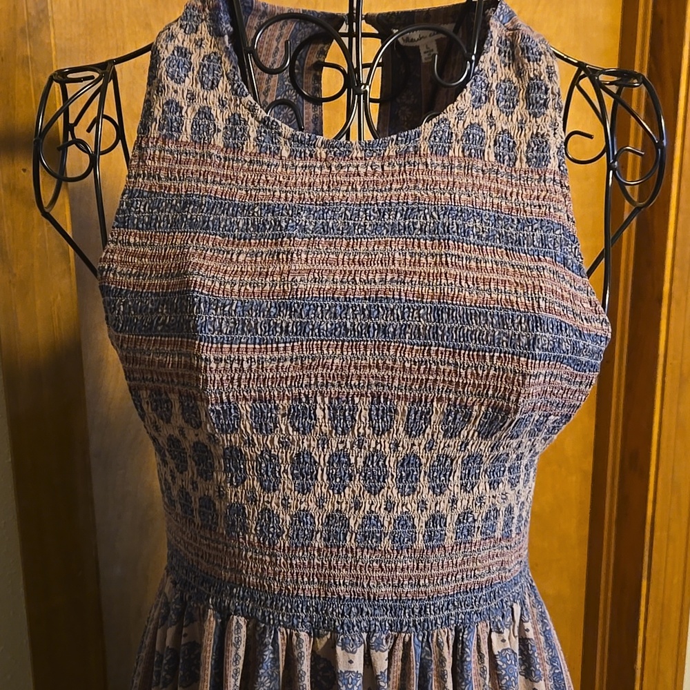 bleuh ciel Striped Geo-Print Midi Dress in Blue and Brown - Picture 3 of 8